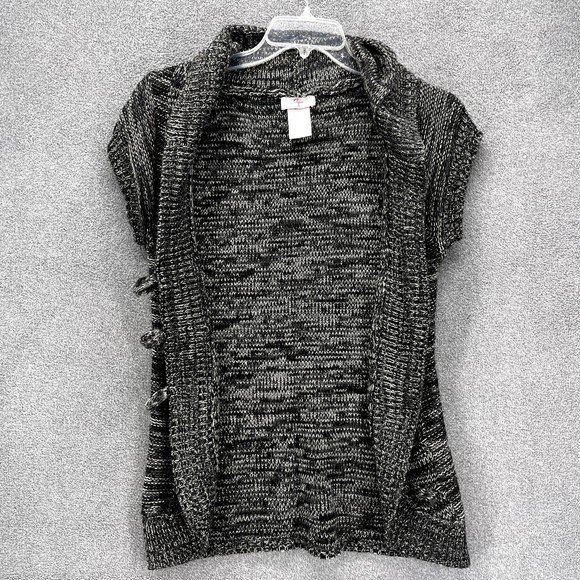Agua Knit Cardigan Sweater womens size Large L Gray Short Sleeve Button collared - Picture 3 of 13